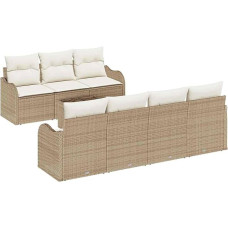 8-teiliges Garten Sofa Set mit Kissen Beige Poly Rattan, 2-Sitzer Garten Sofa mit Stauraum & Kissen Beige Poly Rattan Gartenlounge Modelis3354280