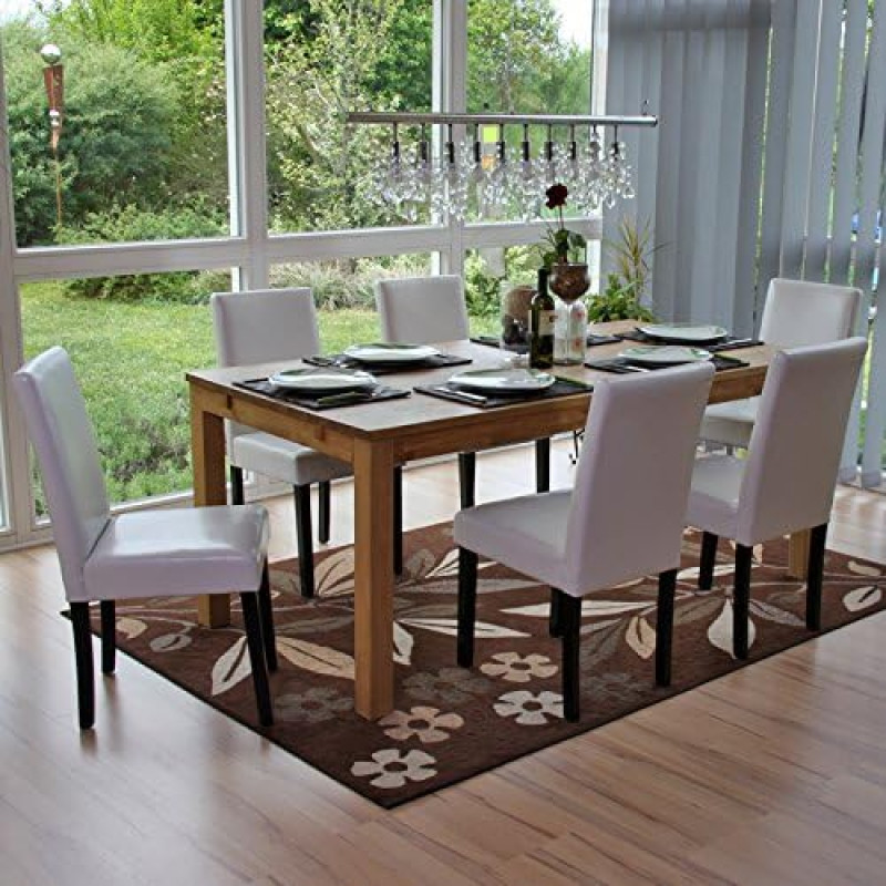 Mendler Lot de 6 chaises de séjour Littau, cuir reconstitué blanc, pieds foncés