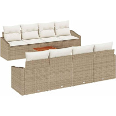 7-teiliges Garten Sofa Set mit Kissen Beige Poly Rattan Akazie Gartenlounge Model3356475