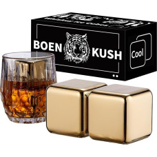 Whisky Stones - 2 Large 64cc Reusable Stainless Steel Metal Ice Cubes Drinks Cool Whisky Stones for Red Wine, Beer, Scotch, Vodka Drinks - Golden