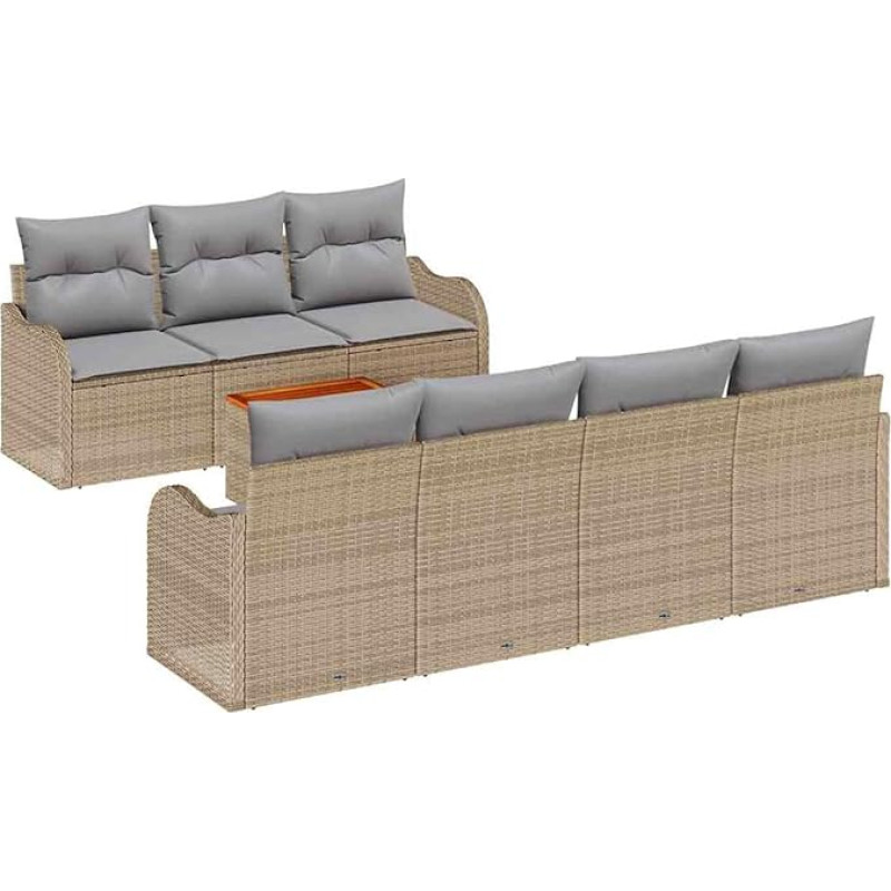 8-teiliges Garten Sofa Set mit Kissen Beige Poly Rattan Akazie Gartenlounge Model3356082