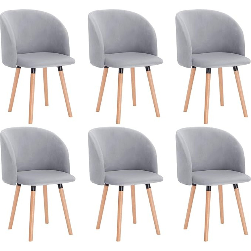 WOLTU BH121gr-6 Valgomojo kėdės, 6 virtuvės kėdžių rinkinys, svetainės kėdės, minkštos kėdės, kėdės su porankiais ir atlošu, skirtos valgomajam, virtuvei, svetainei, aksominės, medžio masyvo rėmas, pilkos spalvos