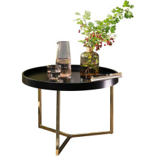 Wohnling JESI Kavos staliukas 58,5 x 42 x 58,5 cm Juodos/auksinės spalvos metalinis apvalus dizaino retro svetainės staliukas Modernus mažas svetainės staliukas su metaliniu rėmu, apvalus medinis staliukas