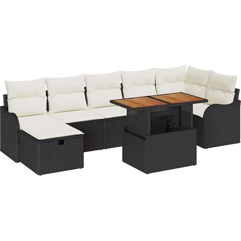 8-teiliges Garten Sofa Set mit Kissen Schwarz Poly Rattan, 2-Sitzer Garten Sofa mit Stauraum & Kissen Schwarz Poly Rattan Gartenlounge Modelis3361278