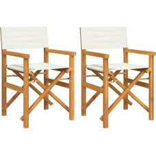 vidaXL 2 x Folding Director's Chairs Cream Solid Wood Teak Folding Director's Chair Camping Director Chair Folding Chair Outdoor Director Chair Garden Director Chair