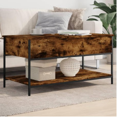 Couchtisch Räuchereiche 100x50x50 cm, Holzwerkstoff, Metallgestell, mit Stauraum, verstellbare Füße, für Wohnzimmer, Moderner Beistelltisch