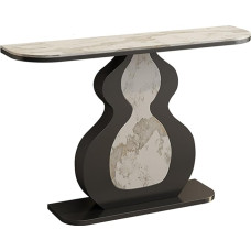 Elegantiškas elegantiškas juodo marmuro efekto konsolinis staliukas Siauras įėjimo staliukas su unikaliu pagrindu Stilingas sofos staliukas gyvenamajame kambaryje / prieškambaryje (150 cm)