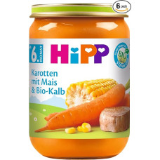 HiPP Carrots with Corn and Organic Calf, Pack of 6 (6 x 190 g)