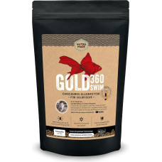 Gold360 Swim 1000 ml auksinių žuvelių ėdalas, spalvą paryškinantis aukščiausios kokybės ėdalas sodo tvenkinių žuvims su spirulina