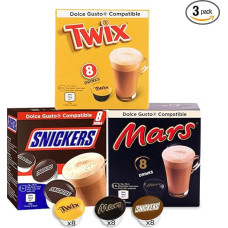 cafféluxe Mars, Twix + Snickers karšto šokolado kapsulės, suderinamos su Dolce Gusto - 24 kapsulės