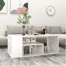 Modernus kavos staliukas su daiktadėže, blizgus, baltas, 100 x 50 x 40 cm, medžio drožlių plokštė