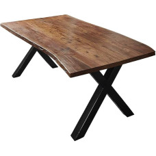 SAM Xaver Valgomojo stalas 180 x 90 cm Riešutmedžio spalvos akacijos medžio masyvo metalinis X-rėmas juodas