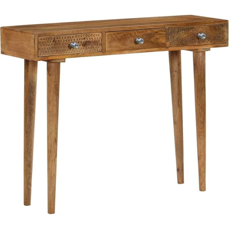 Konsolentisch Mangoholz Massiv 102 x 30 x 79 cm, Rustikaler Holz Konsolentisch mit 3 Schubladen & Handgeschnitzten Mustern, Fester Sideboard Tisch für Flur, Wohnzimmer Deko & Aufbewahrung