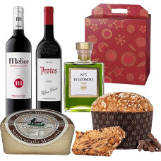 ENOVINOS Gourmet-Korb, Weihnachtsgeschenk, Firmen, Familie und Freunde, Box mit Melior Molior Wein, Protos, Elizono-Öl 200 ml, Käsemühlen und Panettone Antonella Schokolade