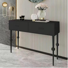 Konsolentisch Schmal mit 2 Schubladen, Flurtisch mit Tischplatte aus Massivem Öko-Holz, Beistelltisch Schmal für Flur, Eingangsbereich und Wohnzimmer, Einfache Montage (juoda, 60x35x85 cm/24x14x33 in)