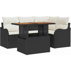 5-teiliges Garten-Sofa-Set mit Kissen Schwarz Poly-Rattan Akazie, 2-Sitzer Garten-Sofa mit Kissen Schwarz Poly-Rattan Gartenlounge Modelis3349452