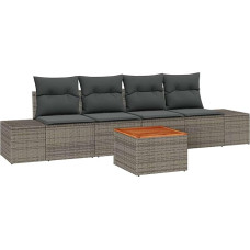5-teiliges Garten-Sofa-Set mit Kissen Grau Poly-Rattan Akazie Gartenlounge Model3356557