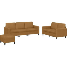 vidaXL Sofos komplektas 3 dalių fotelis Kėdė su pagalvėle Kojinė sofa Svetainės sofa su porankiais Sofos komplektas Dizainerių sofos sėdimieji baldai Minkšti baldai Rudas aksomas