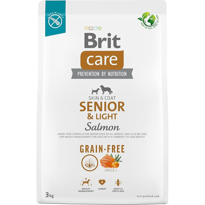 Brit Sausas maistas vyresniems visų veislių šunims (vyresniems nei 7 metų) Care Dog Grain-Free Senior & Light Salmon 3 kg