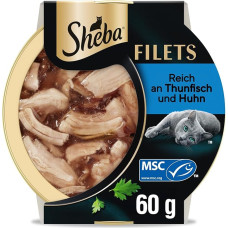 Sheba Filets - geriausias drėgnas kačių ėdalas dėkle - vištiena su tausojančiu tunu - 16 x 60 g
