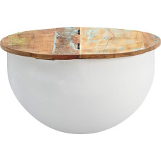 Wohnling Mango Coffee Table 60 x 34 x 60 cm Solid Wood Metal Table White Industrial Round Design Living Room Table with Storage Space Lounge Table Sofa Table Modern
