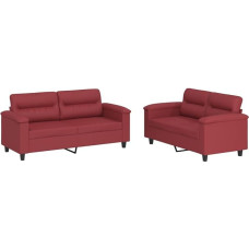 Sofos komplektas Wohnzimmer, 3-Sitzer- und 2-Sitzer-Sofas, 2-teilig und Kissen, Bordeauxrot, Kunstleder