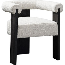 Meridian Furniture Barrel Collection Mid-Century Modern Dining Chair, Solid Wood Finish, Rich Boucle Fabric, 70 x 61 x 71 cm, Cream