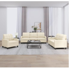 3 dalių sofos komplektas su pagalvėle Kreminės spalvos dirbtinės odos sofa svetainės baldai Svetainės sofos3201339