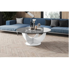 designimpex Design HRC-111 Kavos staliukas Blizgus apvalus staliukas 100 cm x 40 cm Spalva: Spalva: pilka, blizgi, balta, blizgi