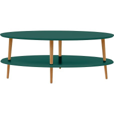 RAGABA OVO žemas kavos staliukas su lentyna, plotis 110 cm x gylis 70 cm, lengvai surenkamas, FSC mediena, žalios spalvos butelis