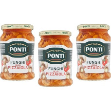 3 x Ponti Funghi Prataioli alla Pizzaiola in Olio di Semi di Girasole Pizzaiola Mushrooms in Sunflower Oil 280 g Glass