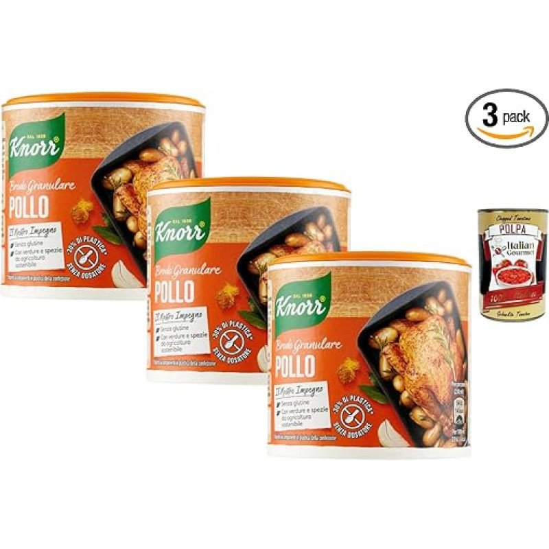 Itališko gurmaniško vištienos sultinio granulės, 3 x 150 g, be glitimo, aromatingos, idealiai tinka sriuboms, padažams, mėsos patiekalams ir rizotui, tirpsta akimirksniu + Italian Gourmet Polpa