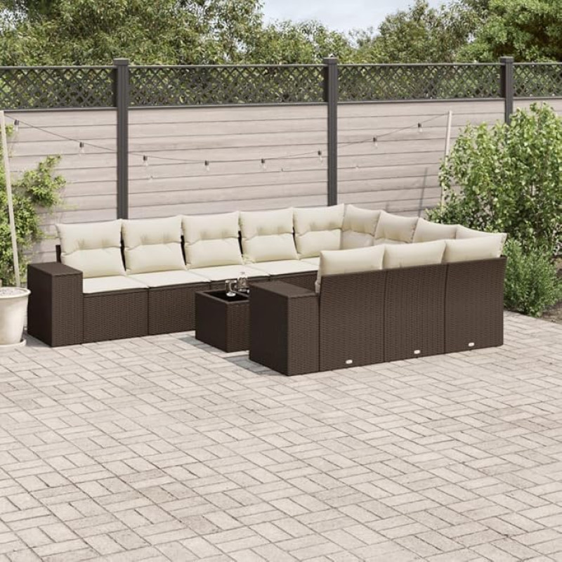 Lounge möbel Lauko gartenlounge Komplektas gartenlounge Lauko gartenlounge Garten lounge10-tlg. Garten-Sofagarnitur mit Kissen Braun Poly RattanGeeignet für Schlafzimmer
