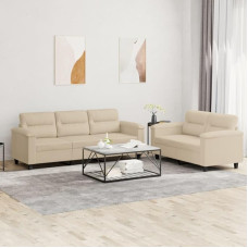 2-TLG. Sofagarnitur mit Kissen Sofa Wohnzimmer Sitzgruppe Wohnzimmer Sofos komplektas Sofas FüR Wohnzimmer Creme Mikrofasergewebe - 3202342