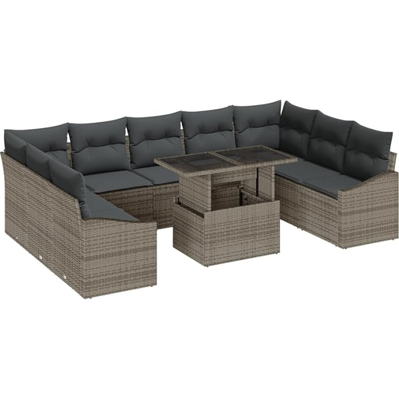 Modelis3349065 10 dalių sodo sofos komplektas su pagalvėle Pilka polietileninė rotango sodo poilsio zona
