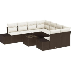 Modelis3346998 9 dalių sodo sofos komplektas su pagalvėle Rudas poliuretano rotango sodo poilsio kambarys