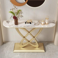 Moderner Konsolentisch mit Metallfuß, Sofatisch für den Eingangsbereich, Flurtisch für Wohnzimmer, Eingangsbereich, Flur, Eingang, 80 * 30 * 80 cm (Spalva: auksinė 2)