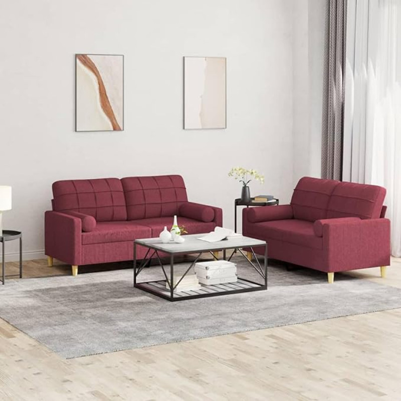 3201296 2 dalių sofos komplektas su pagalvėle Sofa Svetainės sofos komplektas Sofos svetainei Vyno raudonos spalvos audinys