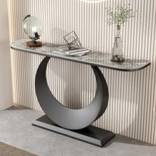 Eingangstisch mit Metallrahmen, 120 cm Konsolentisch, Flurtische für Eingangsbereich, Flur, Wohnzimmer, Marmortischplatte (Spalva: Schwarz 1)