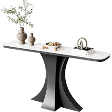 Konsolentisch Stilvoller Eingangstisch Mit Steinplatte Und Metallsockel, Schmaler Konsolentisch Für Den Hauseingang, Flur(Black A, 150cm/59in)