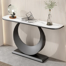 Eingangstisch mit Metallrahmen, 120 cm Konsolentisch, Flurtische für Eingangsbereich, Flur, Wohnzimmer, Marmortischplatte (Spalva: Schwarz 1)