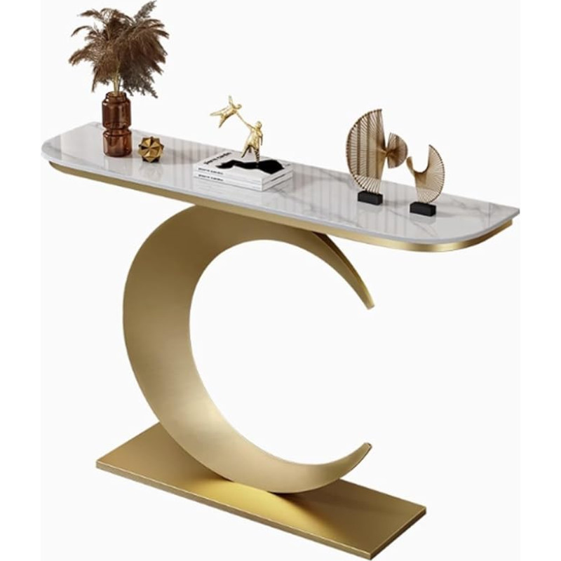 Halbmond-Konsolentisch im Industriestil, schmaler Eingangstisch mit Metallfuß, stilvoller Sofatisch als Akzent für Wohnzimmer und Flur - Gold A, 100 cm