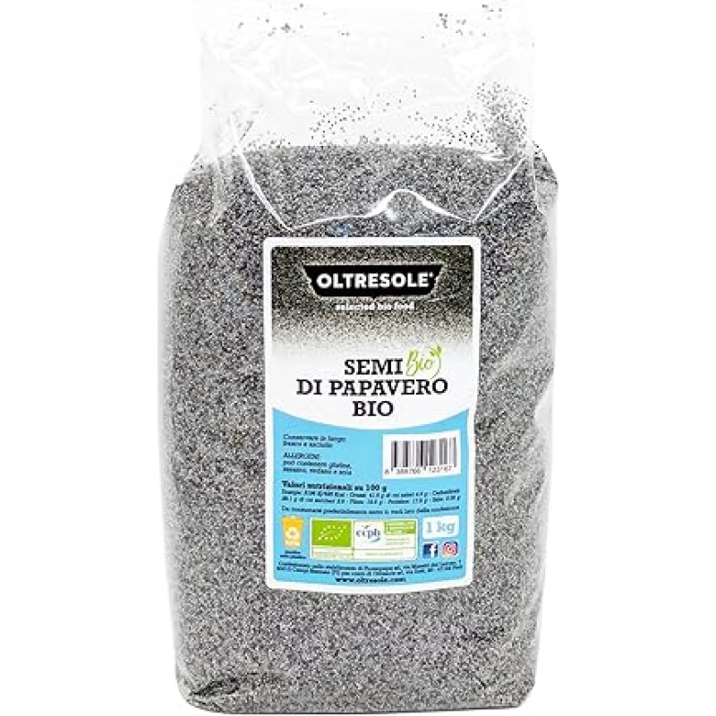 Oltresole, Ekologiškos aguonų sėklos 1 kg - Ekologiškos sėklos - gausios maistinių medžiagų - idealiai tinka virtuvei ir vartojimui - ideali pakuotė šeimai