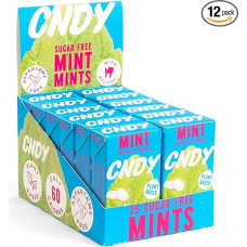 CNDY Mėtų saldainiai be cukraus 40 g (7 vnt.) - mažai kalorijų (16), mažai angliavandenių (4), keto, eritritolis, veganiški saldainiai
