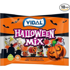 Vidal | 4 kg | 100 mini maišelių po 40 g | 10 Helovino vaisių gumos maišelių pakuotė | Be glitimo ir riebalų | Saldainių masinė pakuotė vakarėliams, klubams ir saldžiai ar rūgščiai | Karnavalo metimo medžiaga
