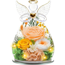 Eternal Flower Angel Figurine Gift for Women, Valentine's Day for Her, Mother's Day, Mum Wife Birthday, Gift Valentine's Day Eternal Flower with LED Lighting (Champagne, Yellow and White)