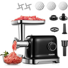 FOHERE Electric Meat Mincer, 2000 W Meat Grinder with 2 Cutting Blades, 3 Cutting Plates (7 mm/5 mm/3 mm), Sausage Tube, Cube Shaper, Highly Efficient Meat Grinder for Home Use, Black