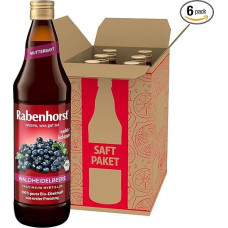 RABENHORST Wild Blueberry Mother Juice Organic Pack of 6 (6 x 700 ml) - 100% Pure Wild Blueberry Direct Juice from First Press