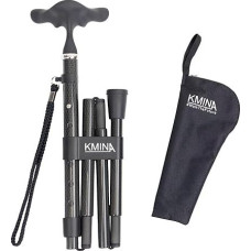 KMINA Pro Carbon Black vaikščiojimo lazda vyrams ir moterims, lengva anglies pluošto lazda, reguliuojamo aukščio, elegantiška sulankstoma lazda su ergonomiška minkšta rankena