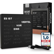 Bada Bing LED Word Clock Black with German Word Display – Elegant Metal Clock with USB Cable Wall Clock Modern – Table Clock High Quality Silent for Standing/Hanging – Decorative Gift Men Office